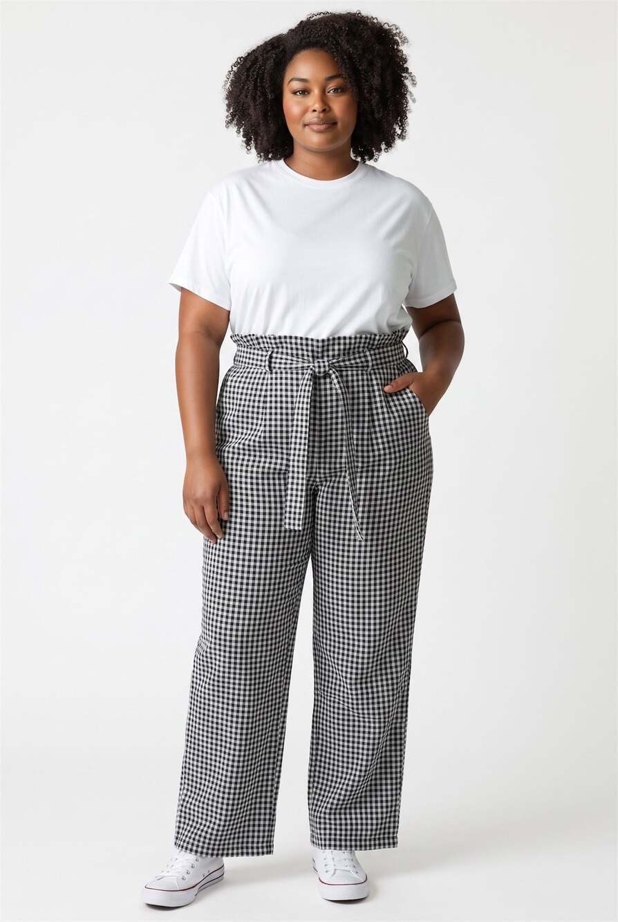 Fashion Nova Sweet Nothing Gingham High-Waisted Tie-Waist Wide-Leg Pants